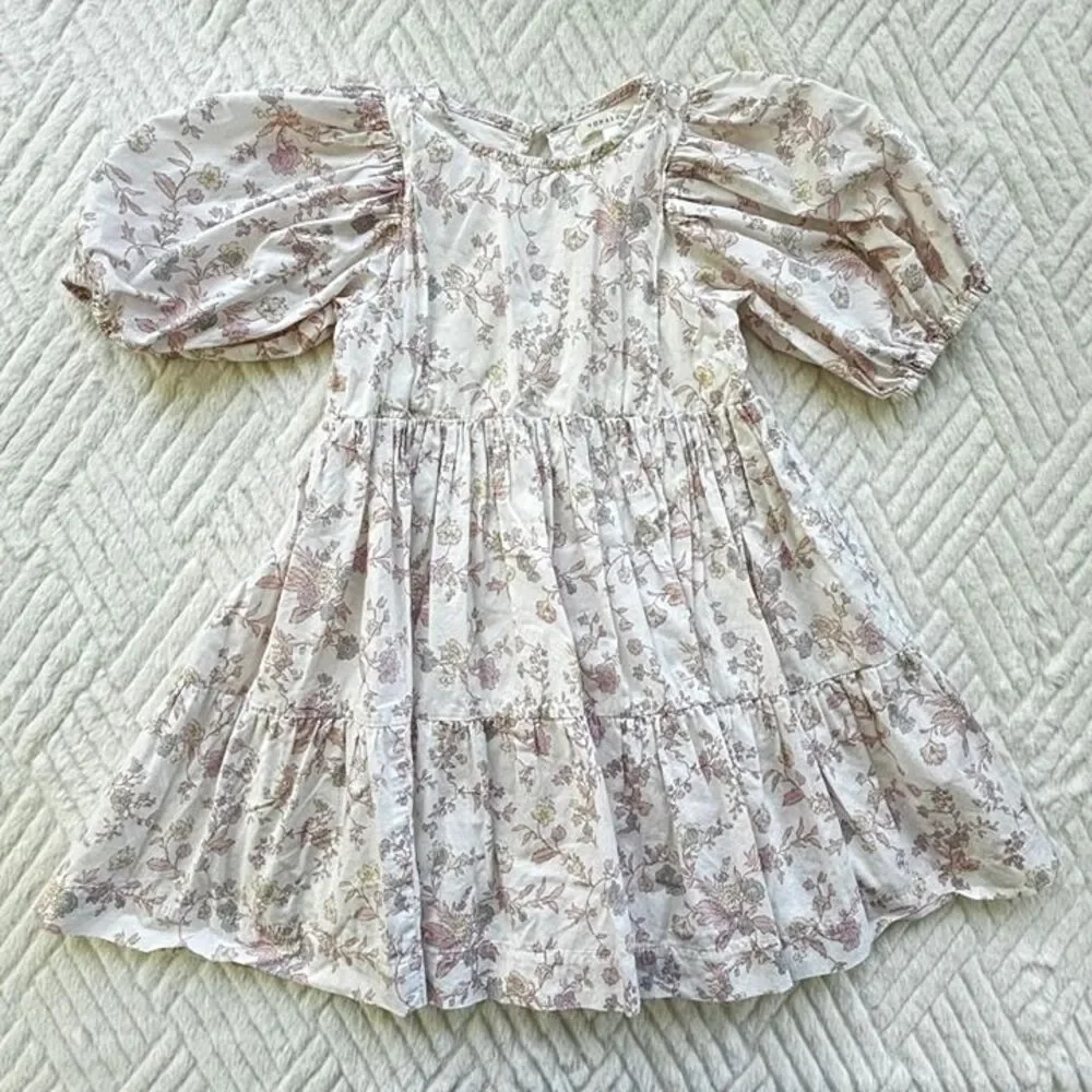 Noralee Girls Size 2 Floral Dress Puff Sleeve Tiered Lined Cottagecore